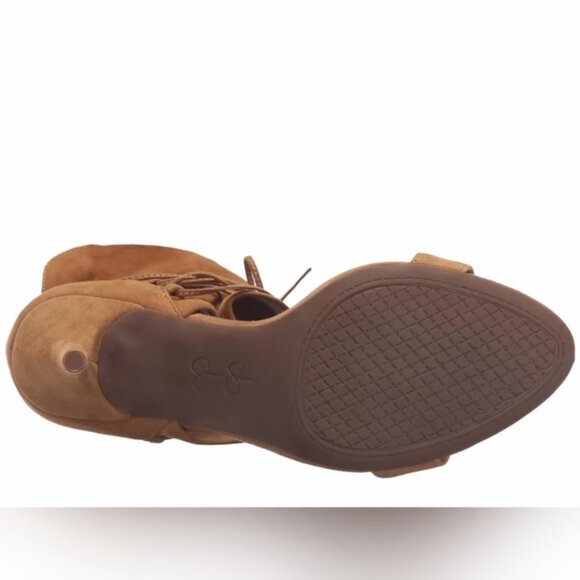 Women's Jessica Simpson Madeena Lace-Up Honey Brown Suede Heels - Picture 7 of 7